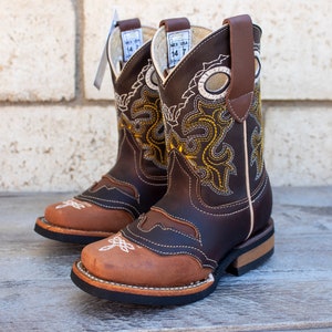 YOUTH TODDLER WESTERN longhorn square toe leather cowboy boots