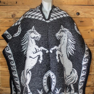 Western dwustronny kowbojski koń caballo meksykański PONCHO ZARAPE z KAPTUREM