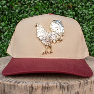 ROOSTER GALLO cockfighting gold metal plaque HAT adjustable cap