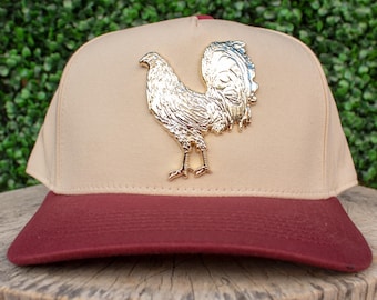ROOSTER GALLO cockfighting gold metal plaque HAT adjustable cap
