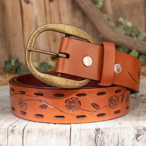 Dames LEDEREN BLOEMENGESTEMPELD Western cowgirl cowboy leren riem cinto