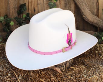 WOMENS 1000x Natural Western Cowboy hat with PINK feather SOMBRERO de dama