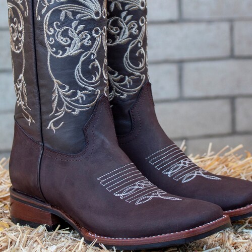WOMENS COWGIRL cowboy square shops toe leather western embroidered BOOTS
