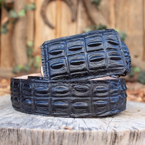 Mens Black Faux CROCODILE LEATHER WESTERN cowboy rodeo belt Cocodrilo grabado