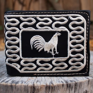ROOSTER gallo embroidered leather bi fold wallet catera PITEADA