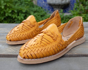 WOMENS MEXICAN SANDALS leather handmade yellow shoe huarache