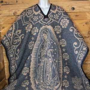 VIRGEN de GUADALUPE Virgin Mary 2 sided reversible Mexican Poncho rebozo Gaban