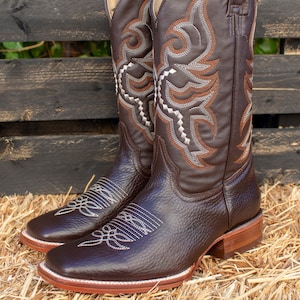 MENS deer skin LEATHER COWBOY western rodeo square toe boots