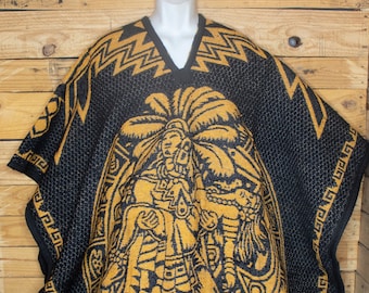 Sol mexicano Azteca AZTEC Popocatépetl CALENDARIO reversible de doble cara México PONCHO Zarape Gaban