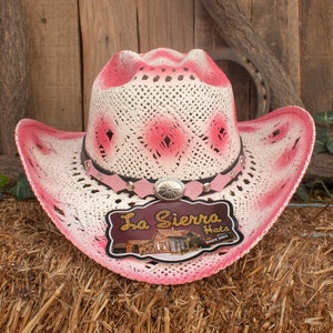 DONNA Rosa Naturale PAGLIA COWGIRL Western Cappello da cowboy