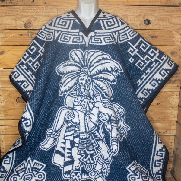 Popocatépetl Aztec Mexican Eagle 2 sided reversible Mexico PONCHO REBOZO GABAN