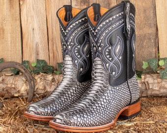 MENS PYTHON Snake Faux Leather square toe cowboy western rodeo boots PITON