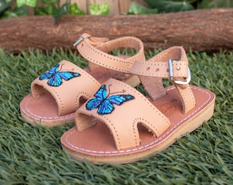 GIRLS WALKER TODDLER Butterfly embroidered leather huarache sandals