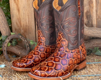 MENS Honey Brown Faux PIRARUCU Fish Scale Pescado Print LEATHER