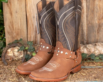 WOMENS COWGIRL cowboy square toe Brown leather western embroidered BOOTS