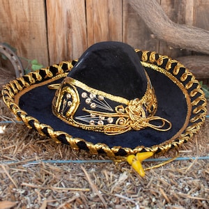 KIDS MARIACHI baby boys girls toddler Childrens Western SOMBRERO Black & Gold