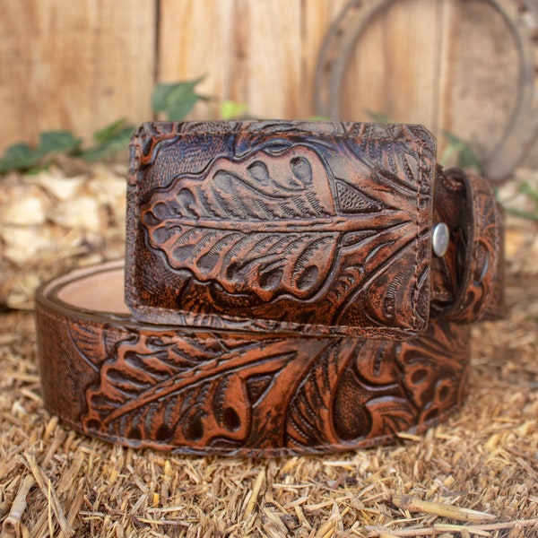 Womens HANDTOOLED LEATHER STAMPED Western cowgirl cowboy leather belt cinto grabado