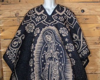 VIRGEN de GUADALUPE Virgin Mary 2 sided reversible Mexican Poncho Gaban ZARAPE