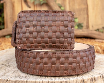 Mens HANDTOOLED LEATHER western cowboy belt cinto PETATILLO