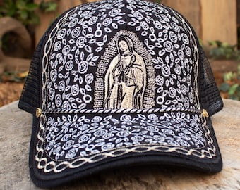 EMBROIDERED VIRGIN MARY Hat Adjustable Trucker Cap Virgen De