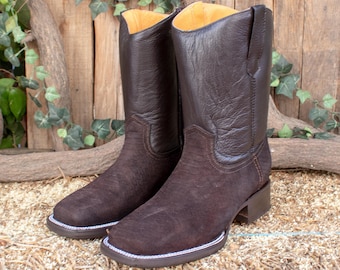 MENS dark brown PYTHON Snake Faux Leather suede square toe cowboy western boots with ZIPPER