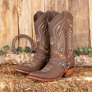 WOMENS COWGIRL brown cowboy pointed toe leather western embroidered BOOTS