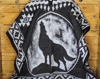 LONE WOLF howling double sided lobo Poncho Zarape LOBO