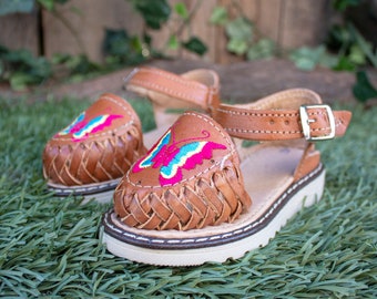 GIRLS WALKER TODDLER Butterfly embroidered leather huarache sandals