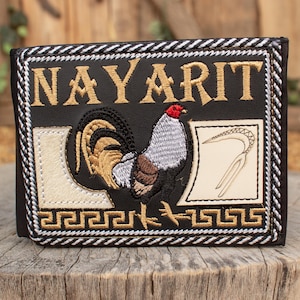 NAYARIT Mexico WESTERN EMBROIDERED leather stamped Rooster Gallo bi fold wallet
