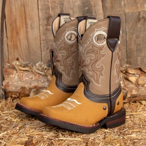 YOUTH TODDLER WESTERN rodeo square toe leather cowboy boots bota vaquera
