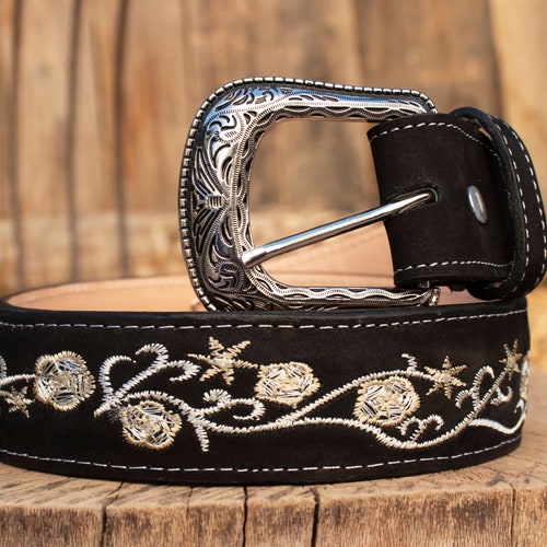 WOMENS ROSE EMBROIDERED Western Cowgirl Cowboy Leather Belt - Etsy