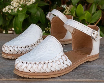 WOMENS ROSE STAMPED White leather shoe huarache mexican sandals