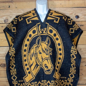 CHILDRENS YOUTH kids WESTERN Horse horseshoe 2 sided reversible Mexican Poncho rebozo gaban caballo