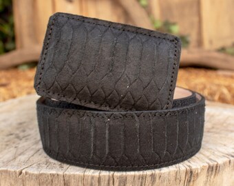 Cintura da cowboy western da uomo in pelle sintetica con stampa serpente pitone nubuck vibora grabada