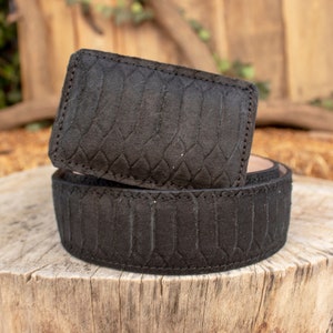 Mens SNAKE python Faux print Nubuck LEATHER WESTERN buckle cowboy belt vibora grabada