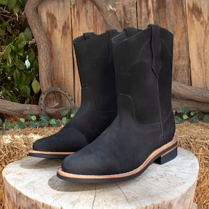 Mens Nubuck ROPER LEATHER roper pull on black WORK boots