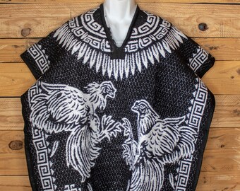 CHILDRENS YOUTH kids sized ROOSTER Gallos 2 sided reversible Mexican Poncho rebozo gaban