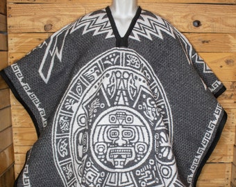 Mexican sol Azteca AZTEC Popocatépetl CALENDAR double sided reversible Mexico PONCHO Zarape Gaban