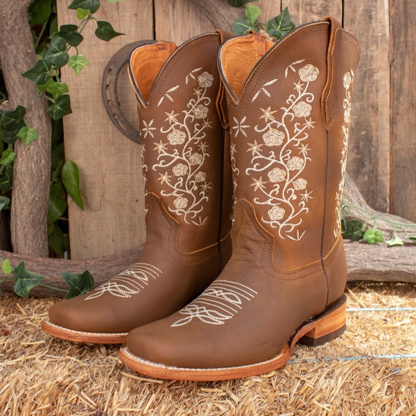DAMES Cowgirl cowboylaarzen met vierkante neus en geborduurde leren geborduurde laarzen