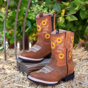 GIRLS TODDLER YOUTH sunflower western square toe leather cowboy boots botas girasol