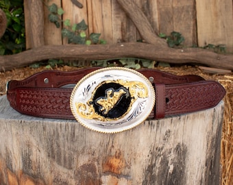 Cintura In Pelle Con Fibbia Da Cowboy Western Fai Da Te Con Aquila Volante Dorata - Foto 7