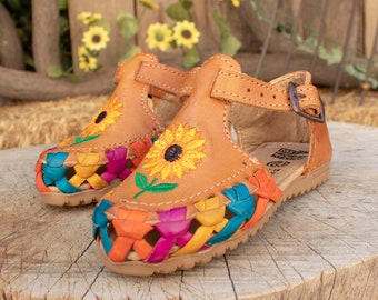 GIRLS WALKER TODDLER Handmade Mexican multi color embroidered leather huarache sandals