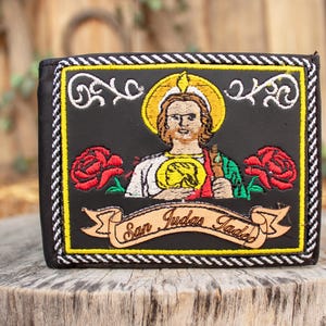SAN JUDAS St Jude GEBORDUURDE leren portemonnee