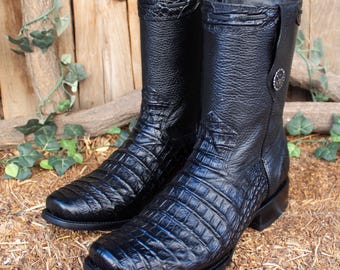 MENS CROCODILE black Faux Alligator cocodrilo Leather cowboy western boots with ZIPPER