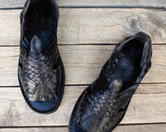 MENS LEATHER HUARACHE Black sandals made in mexico with tire sole *all sizes
