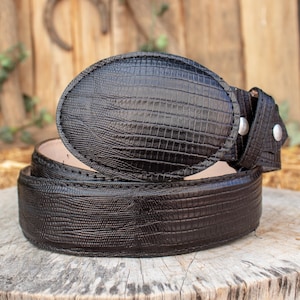 Mens black LIZARD teju Faux print LEATHER WESTERN cowboy belt lagarto grabado