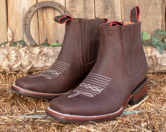 CHILDRENS YOUTH western ankle square toe leather cowboy half boots botines SIZES 3-6