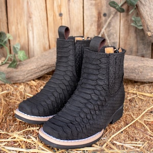 Botas de vaquero unisex de piel sintética con punta cuadrada y ESTAMPADO DE SERPIENTE para bebés, niños y jóvenes, botines vibora