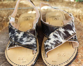 MENS LEATHER 2 STRAP cow hair mexican sandals with tire sole cruzado Size 7