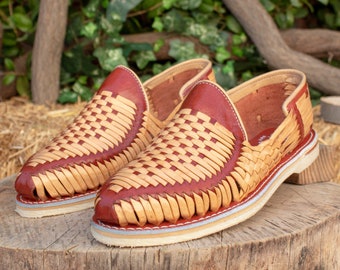 MENS LEATHER SHOE  2 tone brown mexican huarache slip on sandals